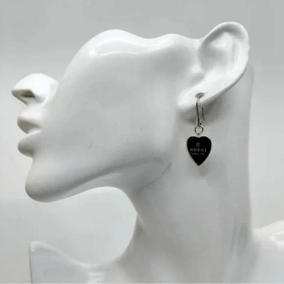 ✨️  Gucci trademark logo SS.925 heart charm dangle earrings ✨️ - Picture 6 of 8